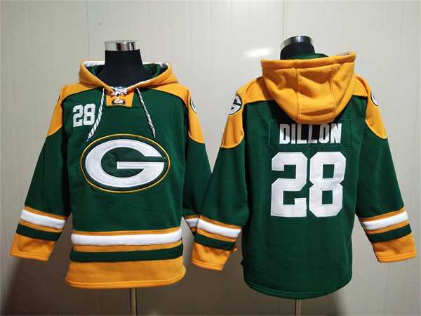 Green Bay Packers #28 A.J. Dillon Green Lace-Up Pullover Hoodie,We sell and wholesale Green Bay Packers #28 A.J. Dillon Green Lace-Up Pullover Hoodie on line form chian!